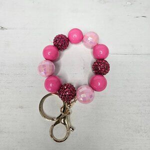 Pink Gold tone Large Bead Key Chain Bag Pull